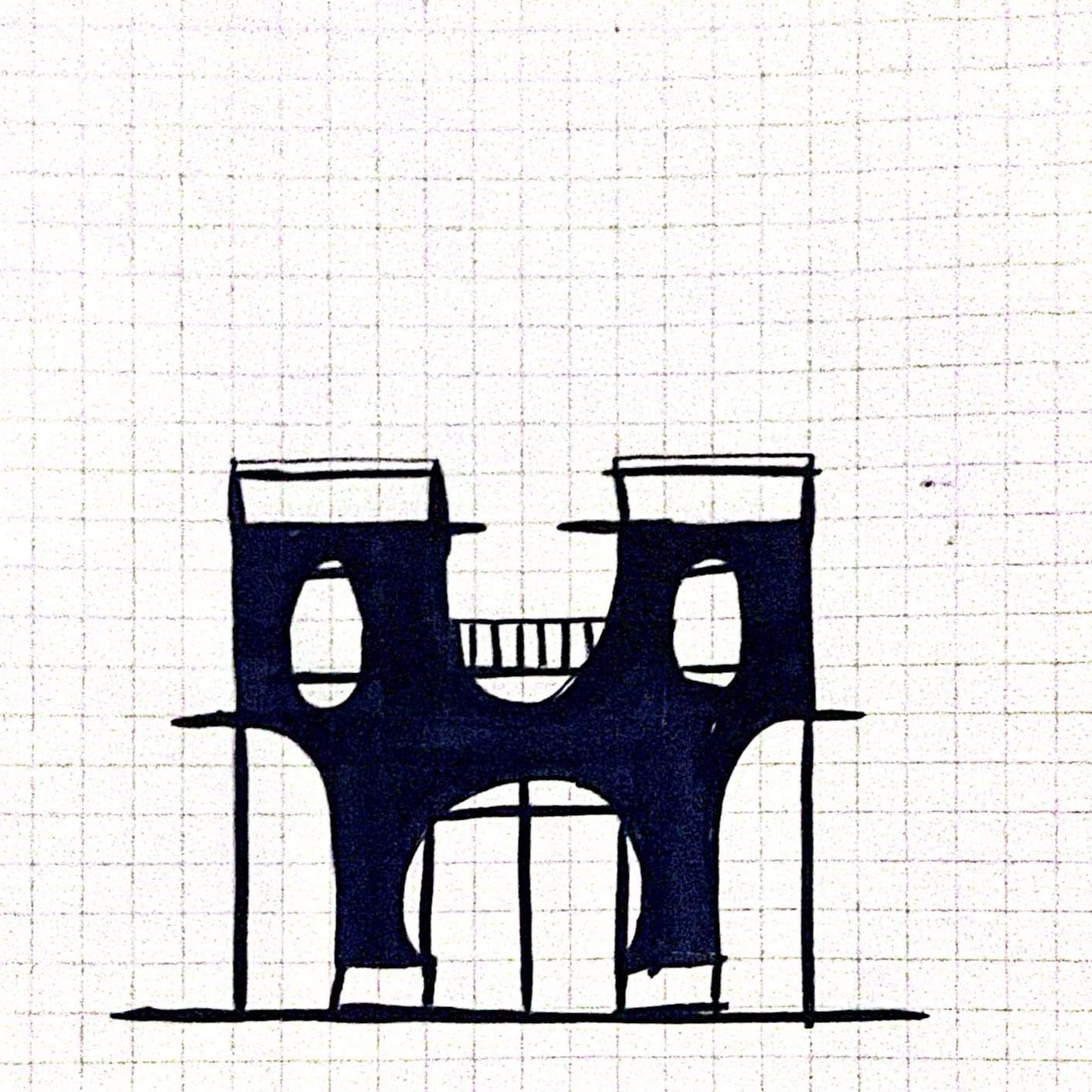 Twin-tower pavilion sketch